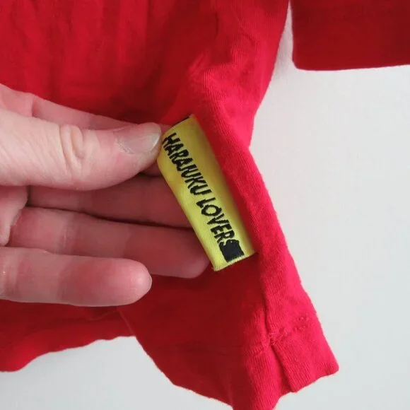 VINTAGE Y2K HARAJUKU LOVERS Red Stretch Logo Ruched Tunic Dress  - Size L - Picture 6 of 14